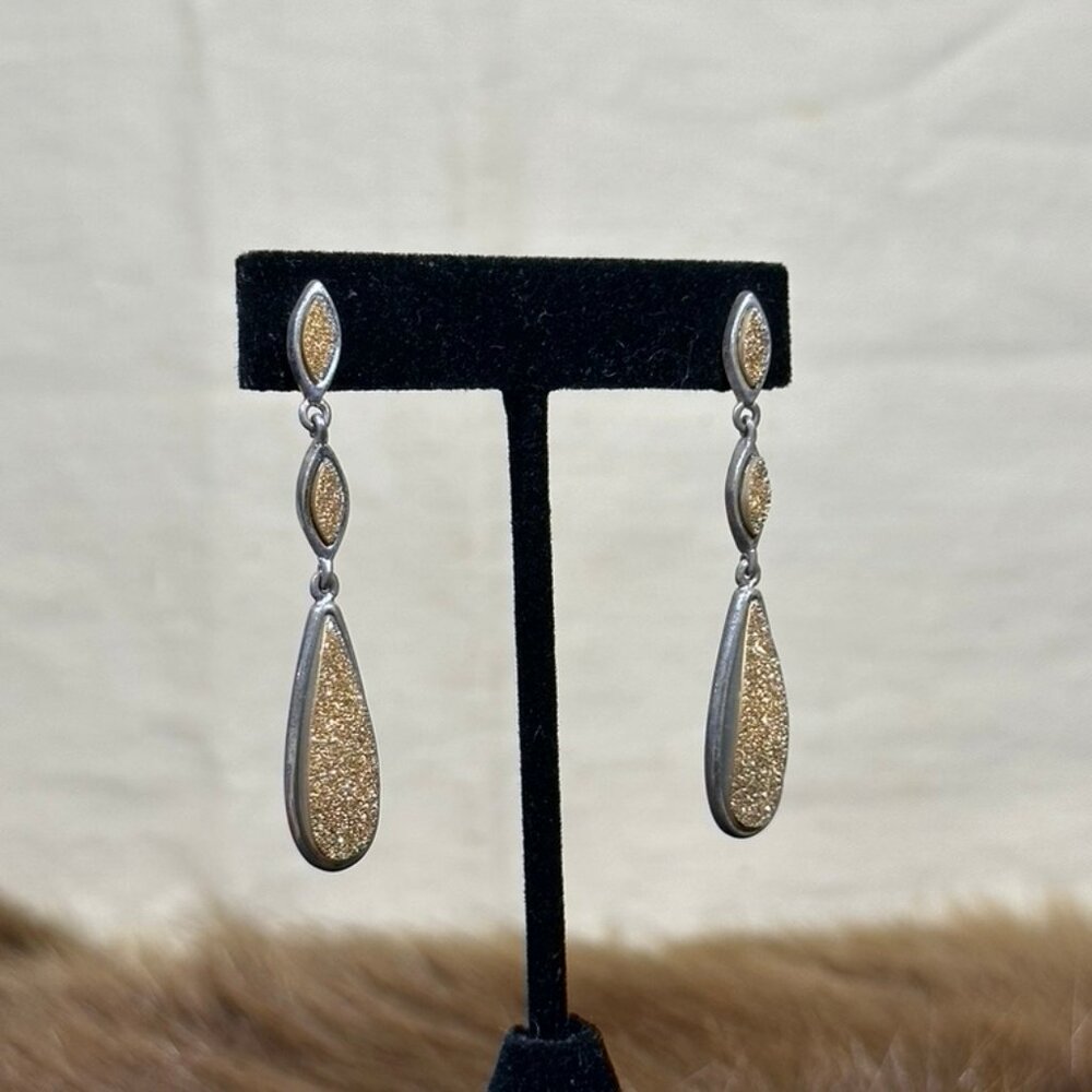 Marcia Moran Gold & Silver Vintage Dangle Earrings - Picture 3 of 3